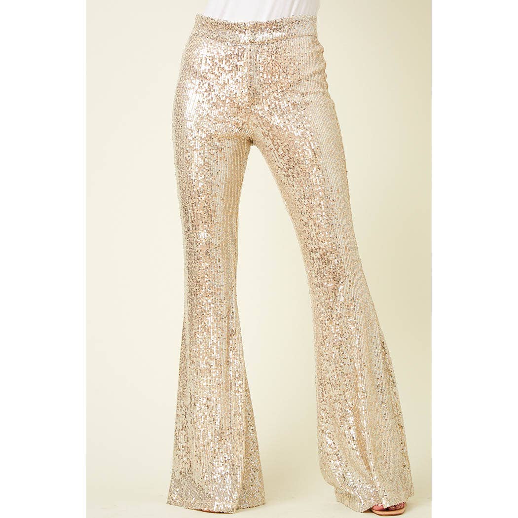 Champagne Sequin Flare Pants-Bottoms-Branded Envy