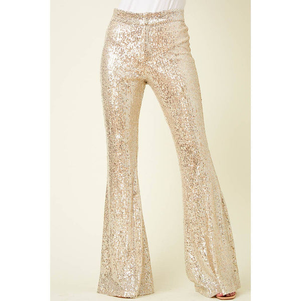 SEQUINS FLARED DRESS PANTS - CHAMPAGNE