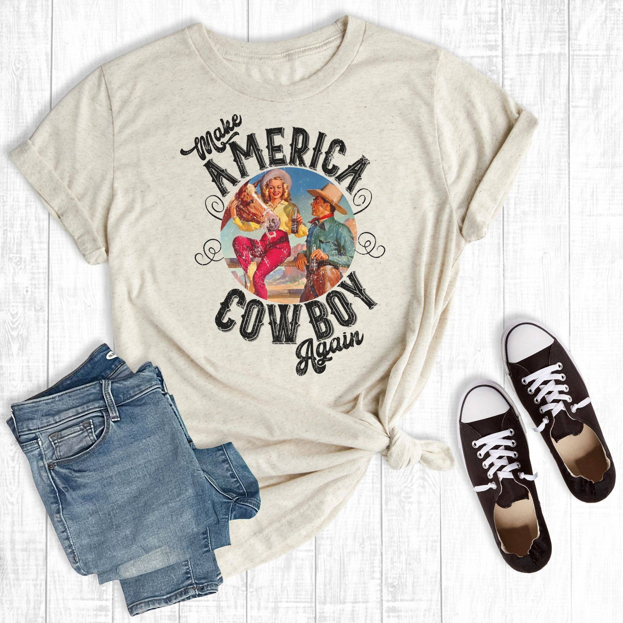 Make America Cowboy Creme-graphic tee-Branded Envy