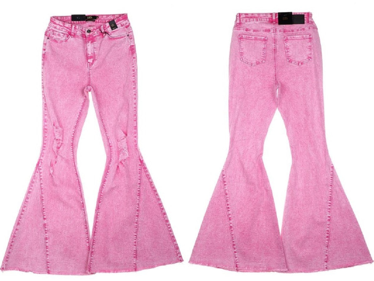 Pink Mineral Wash Flare Jeans-Jeans-Branded Envy