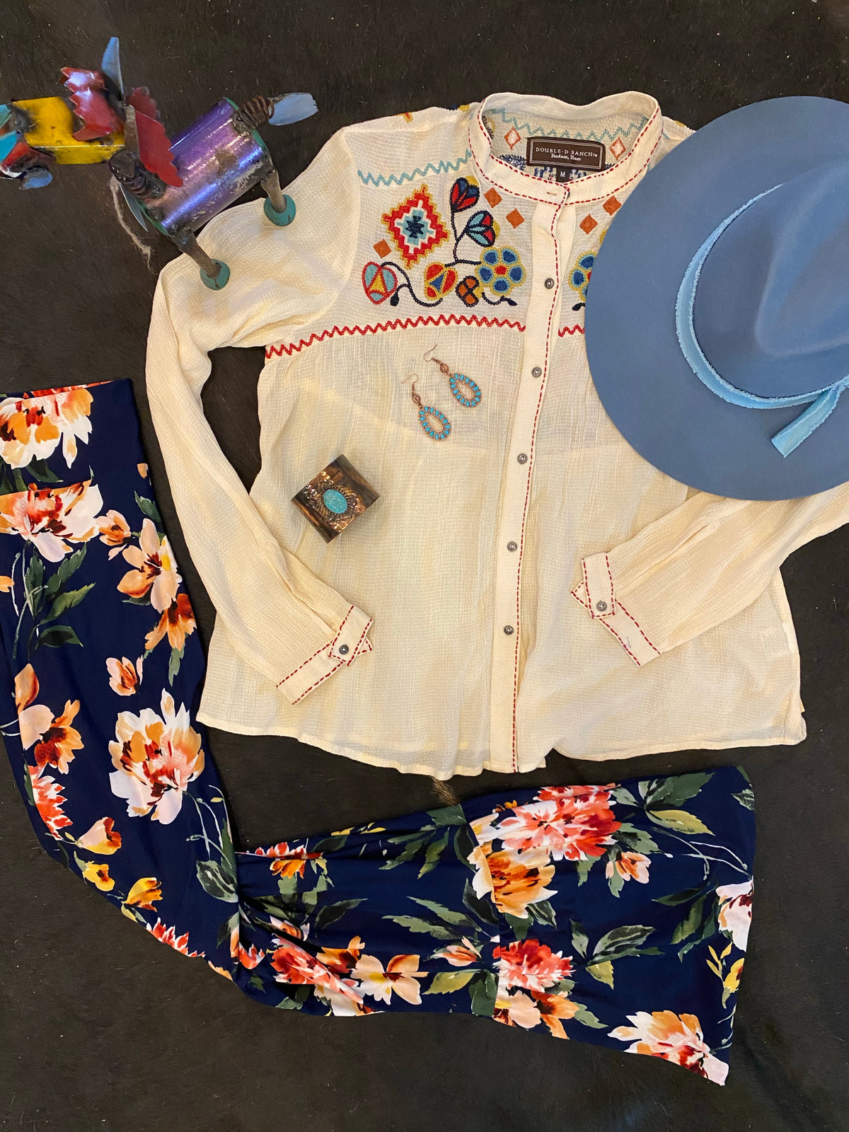 Navy Floral 3 Tiered Bell-Bottoms-Branded Envy