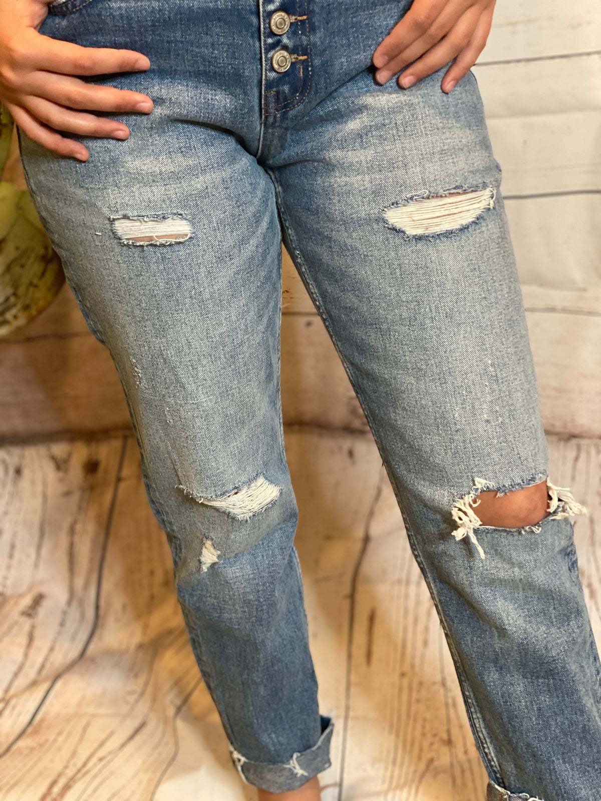 Button Up Boyfriend w/Cuff Denim-Jeans-Branded Envy