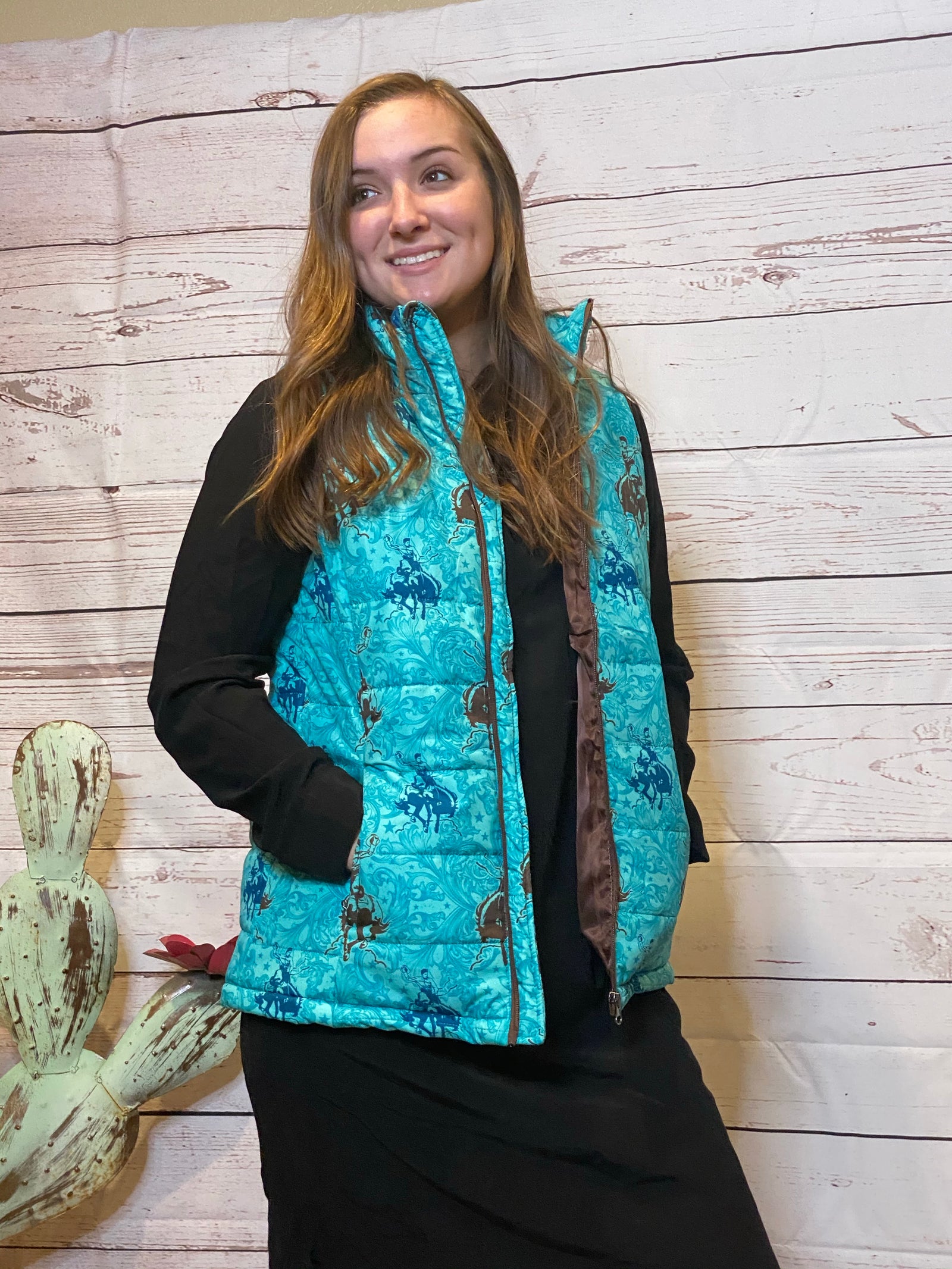 Turquoise Bucking Horse Vest-vest-Branded Envy
