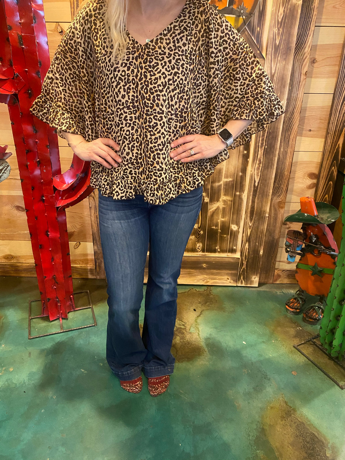 Cheetah Ruffle Poncho Top-Fashion Top-Branded Envy