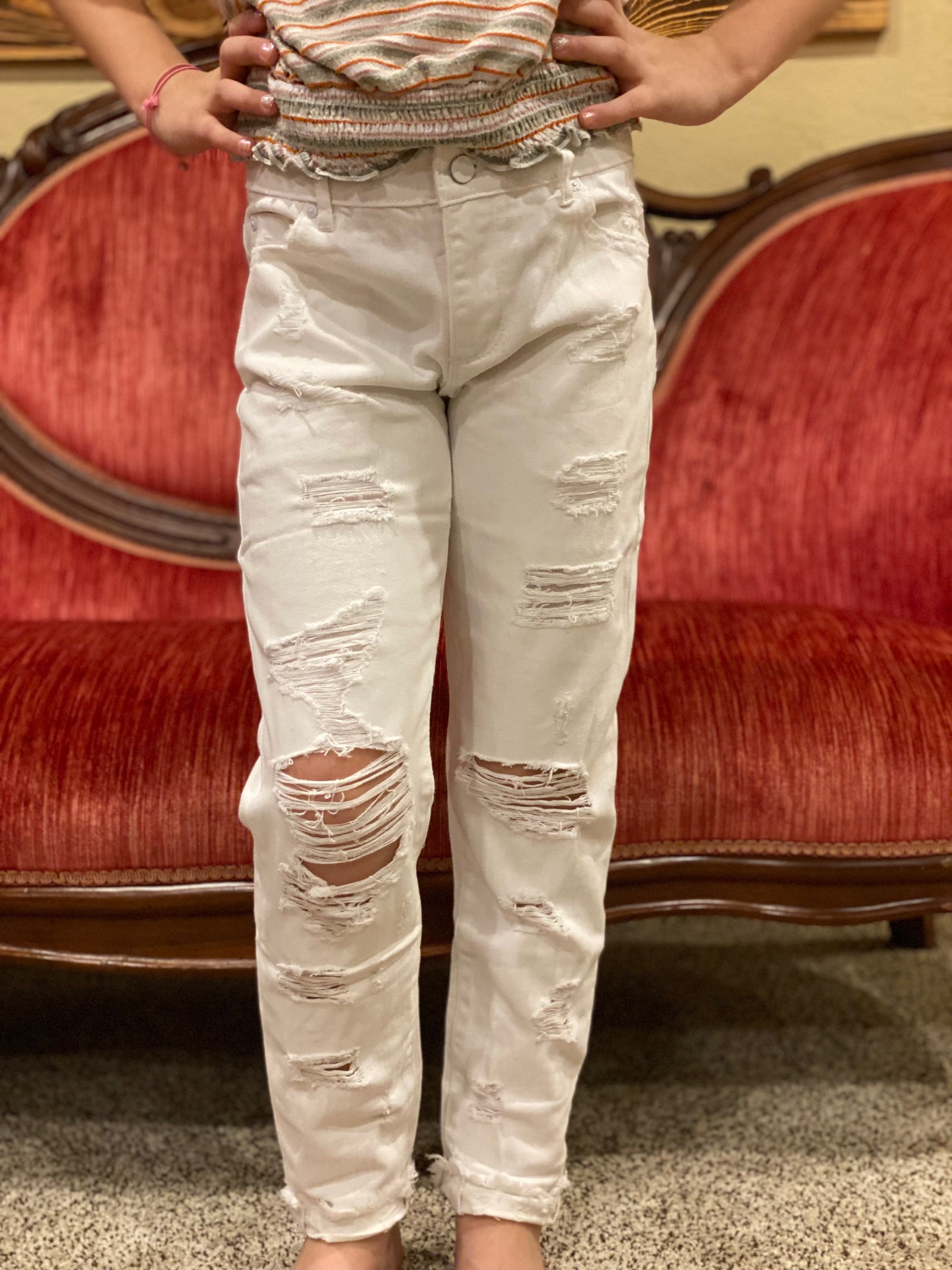 HR White Distressed Tween Denim-tween-Branded Envy