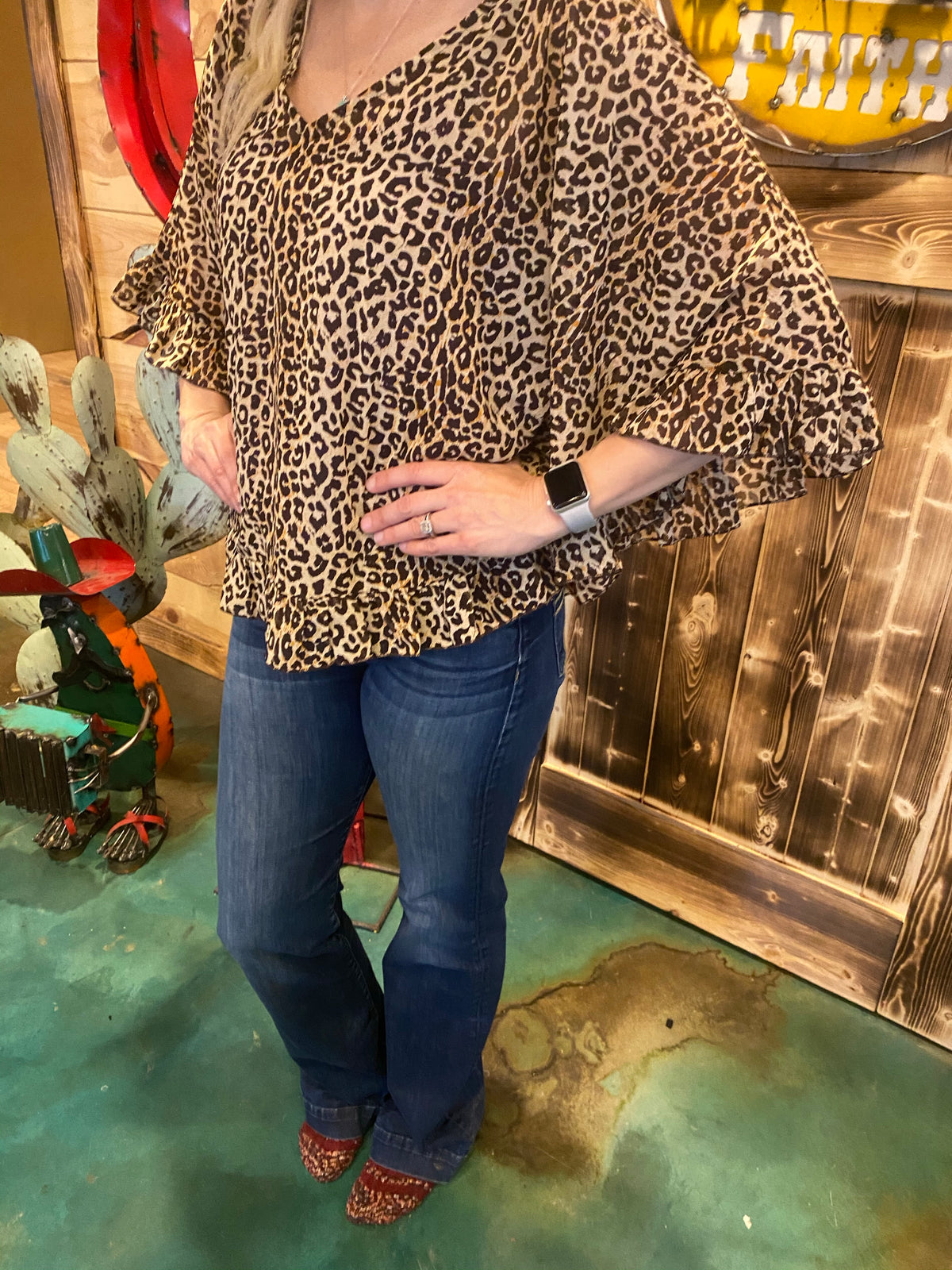 Cheetah Ruffle Poncho Top-Fashion Top-Branded Envy