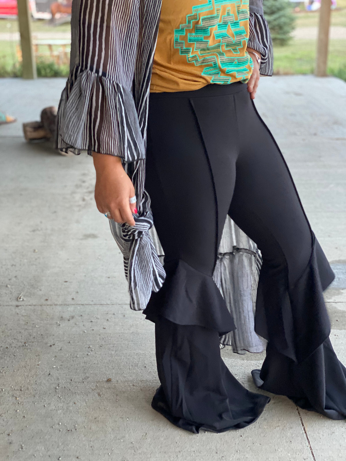 Black Ruffle Flare Pants-Bottoms-Branded Envy