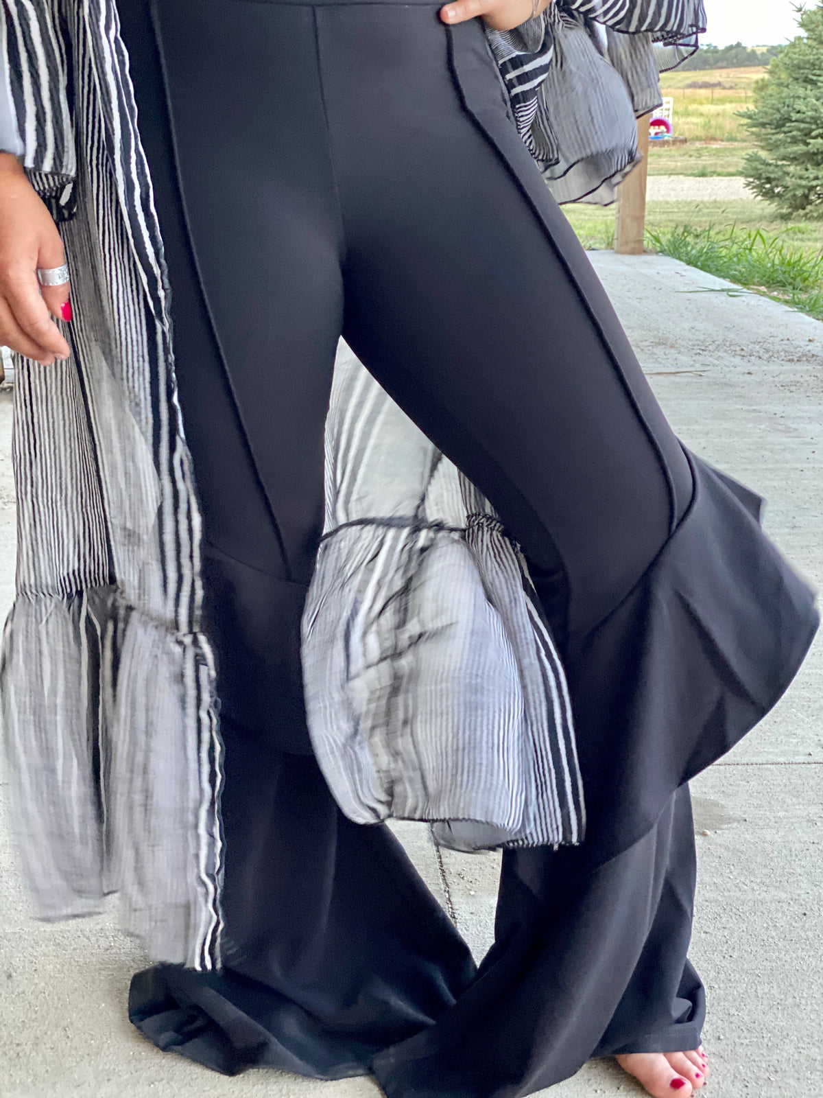 Black Ruffle Flare Pants-Bottoms-Branded Envy