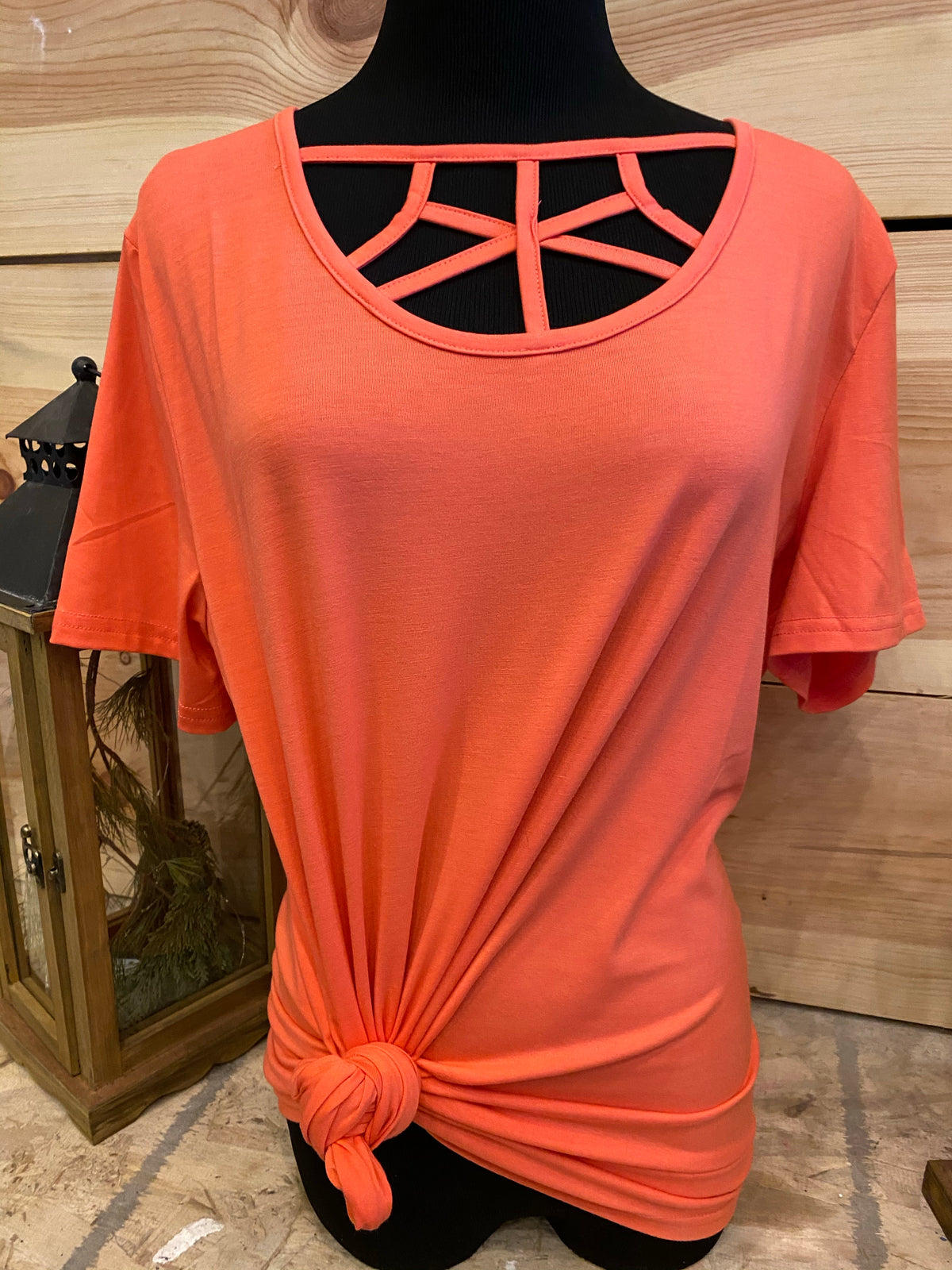 Coral Basic Caged Neck Tee-Basic Top-Branded Envy