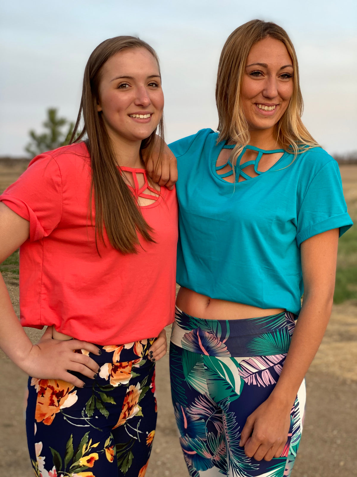 Coral Basic Caged Neck Tee-Basic Top-Branded Envy