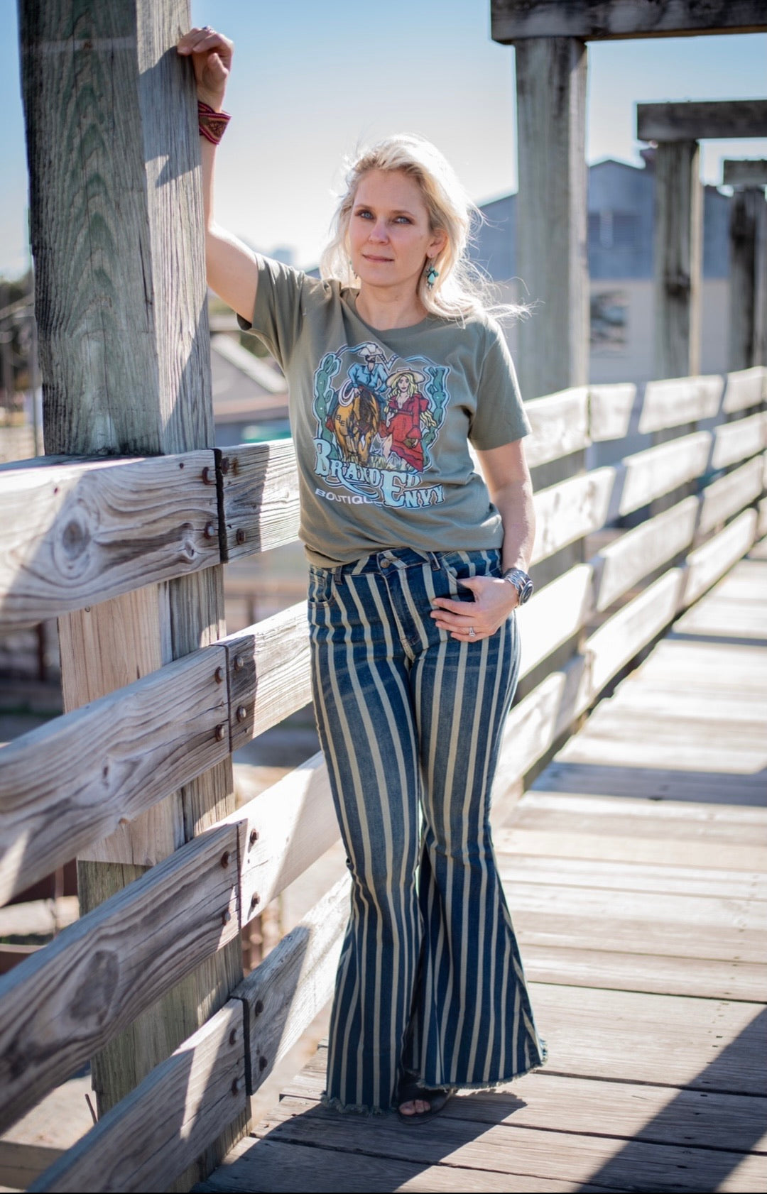 Pinstripe Denim Bells-Jeans-Branded Envy