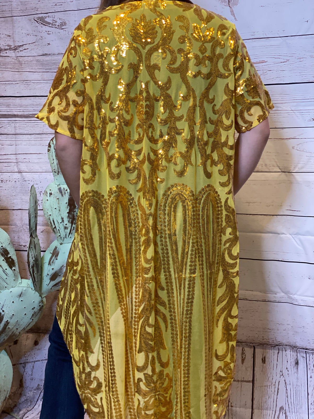 All Day Long Sequin Mesh Kimono - Mustard-Kimono-Branded Envy
