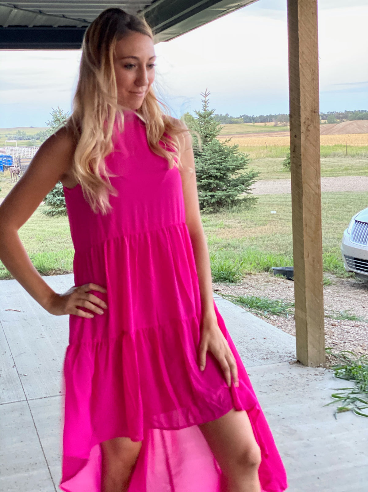 Fuschsia Halter Ruffle Dress-Dresses-Branded Envy