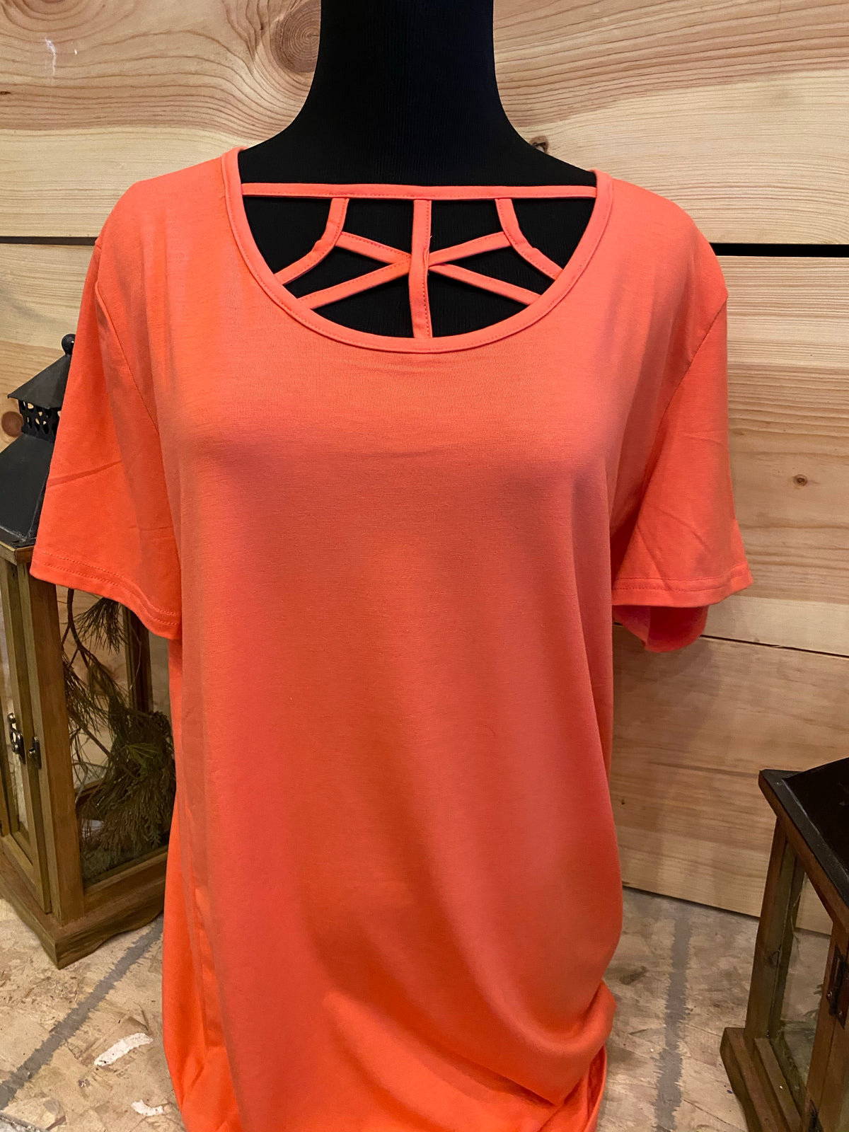Coral Basic Caged Neck Tee-Basic Top-Branded Envy