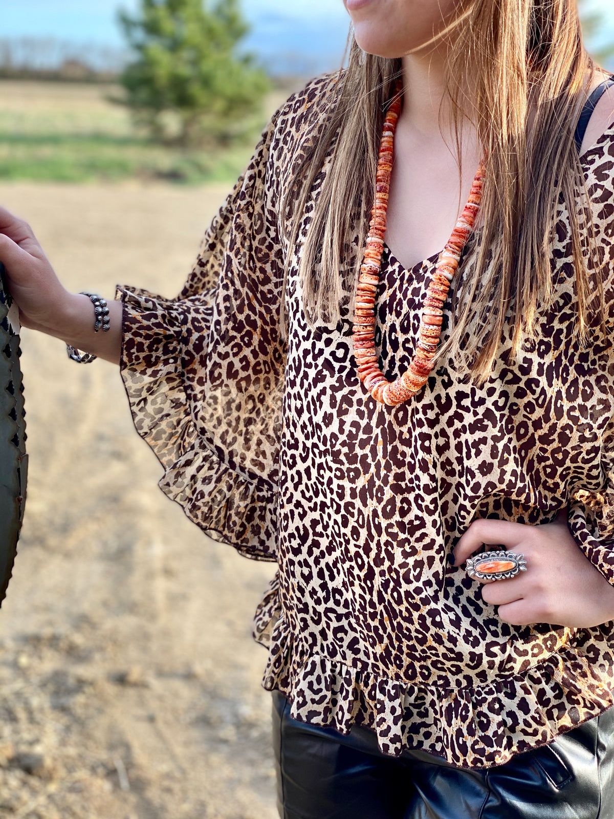 Cheetah Ruffle Poncho Top-Fashion Top-Branded Envy