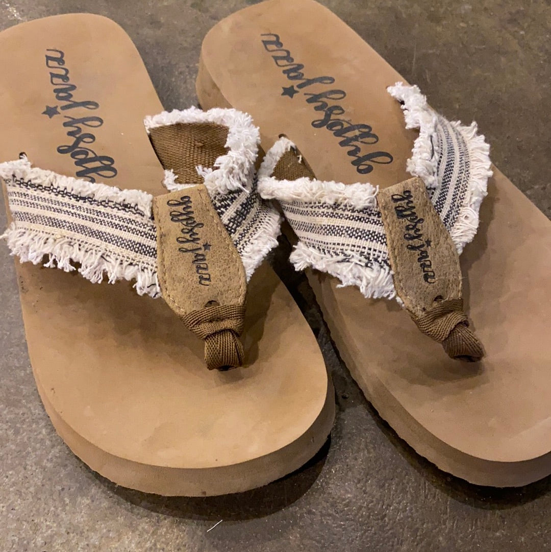 Gypsy Jazz Flip Flop Sandal Cream Black-Boots & Shoes-Branded Envy