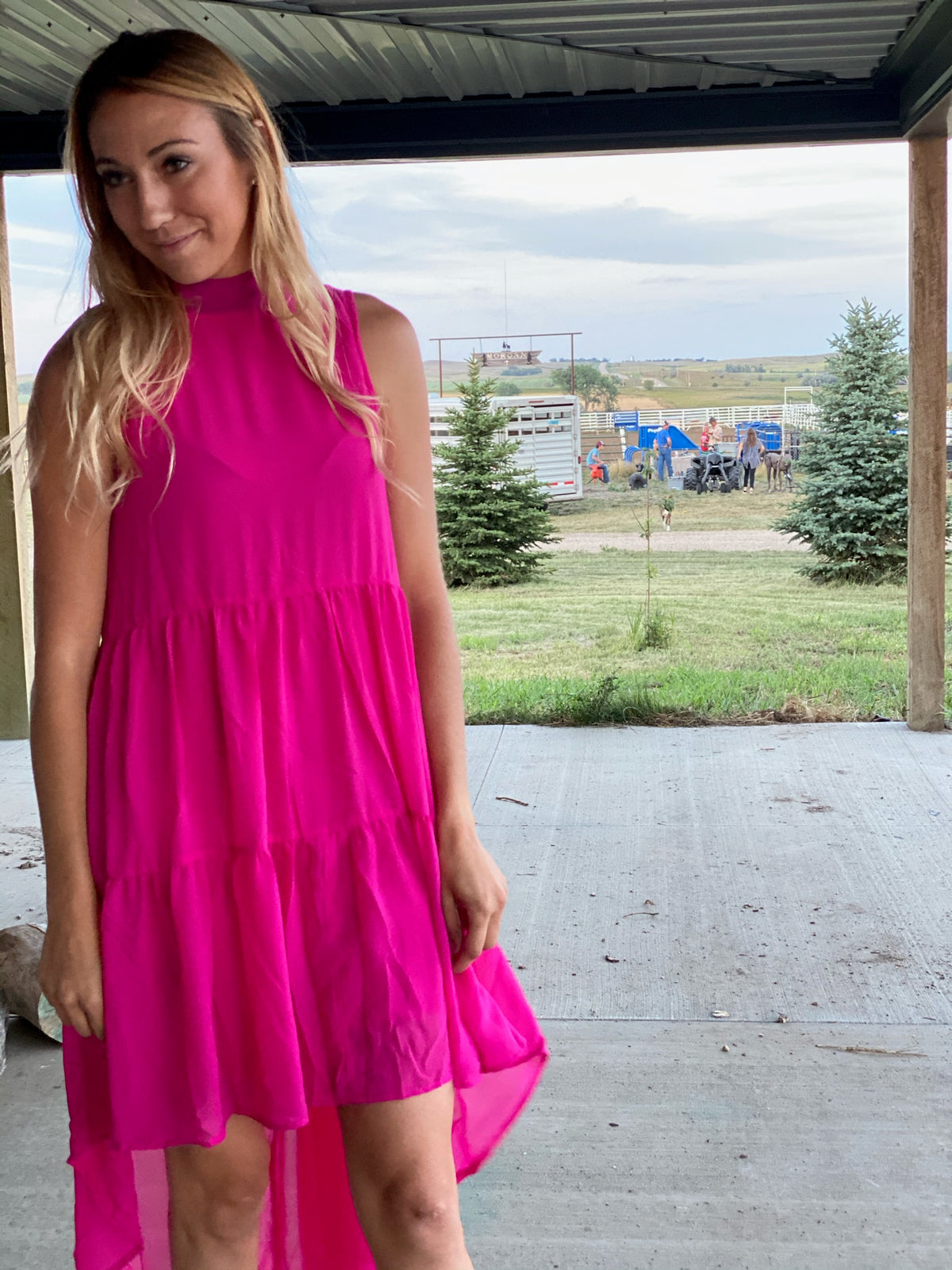 Fuschsia Halter Ruffle Dress-Dresses-Branded Envy