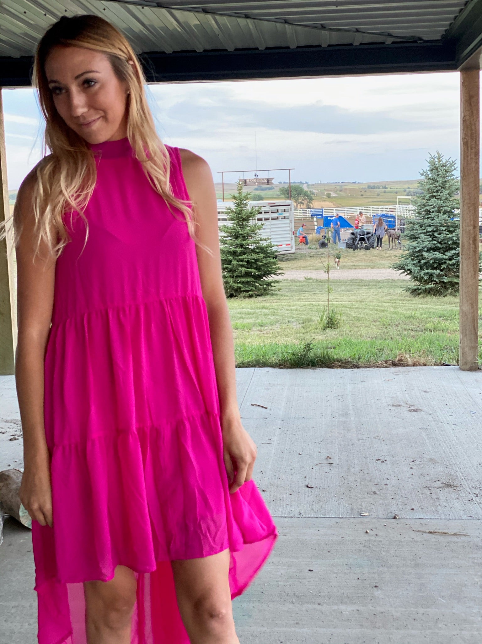 Fuschsia Halter Ruffle Dress-Dresses-Branded Envy