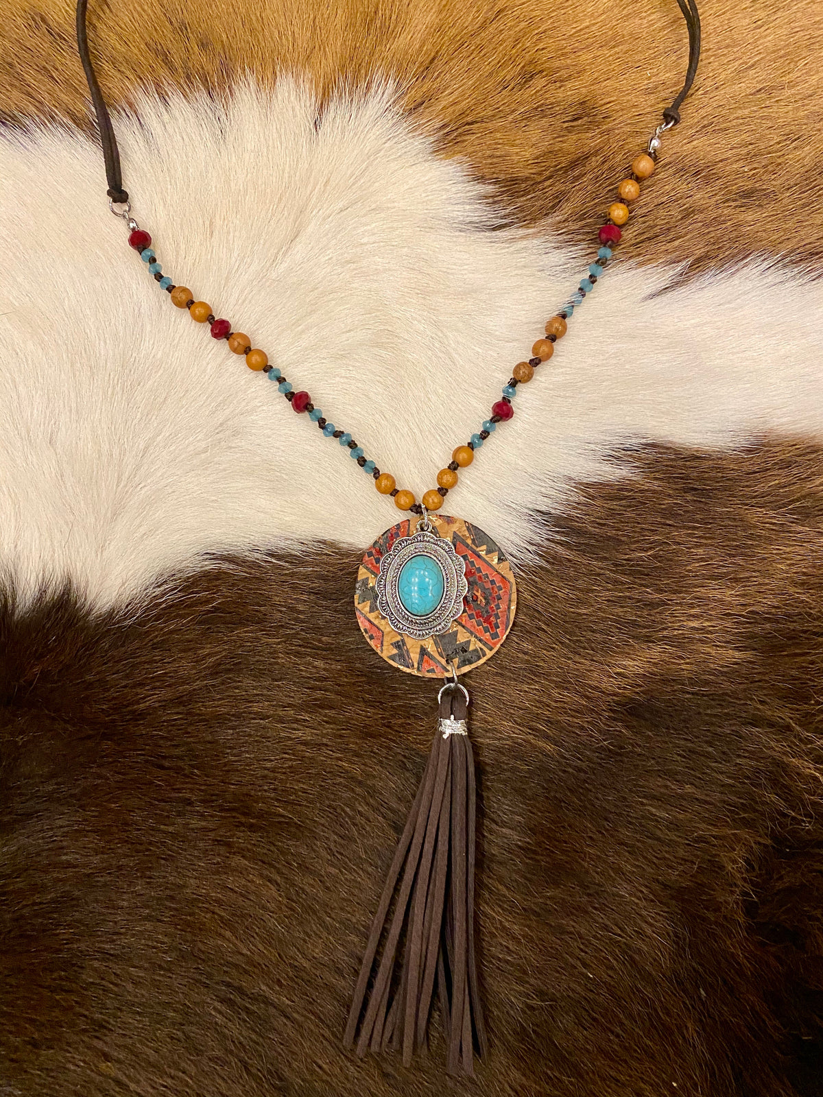 27" Leather Beaded Embellished Necklace-Necklace-Branded Envy