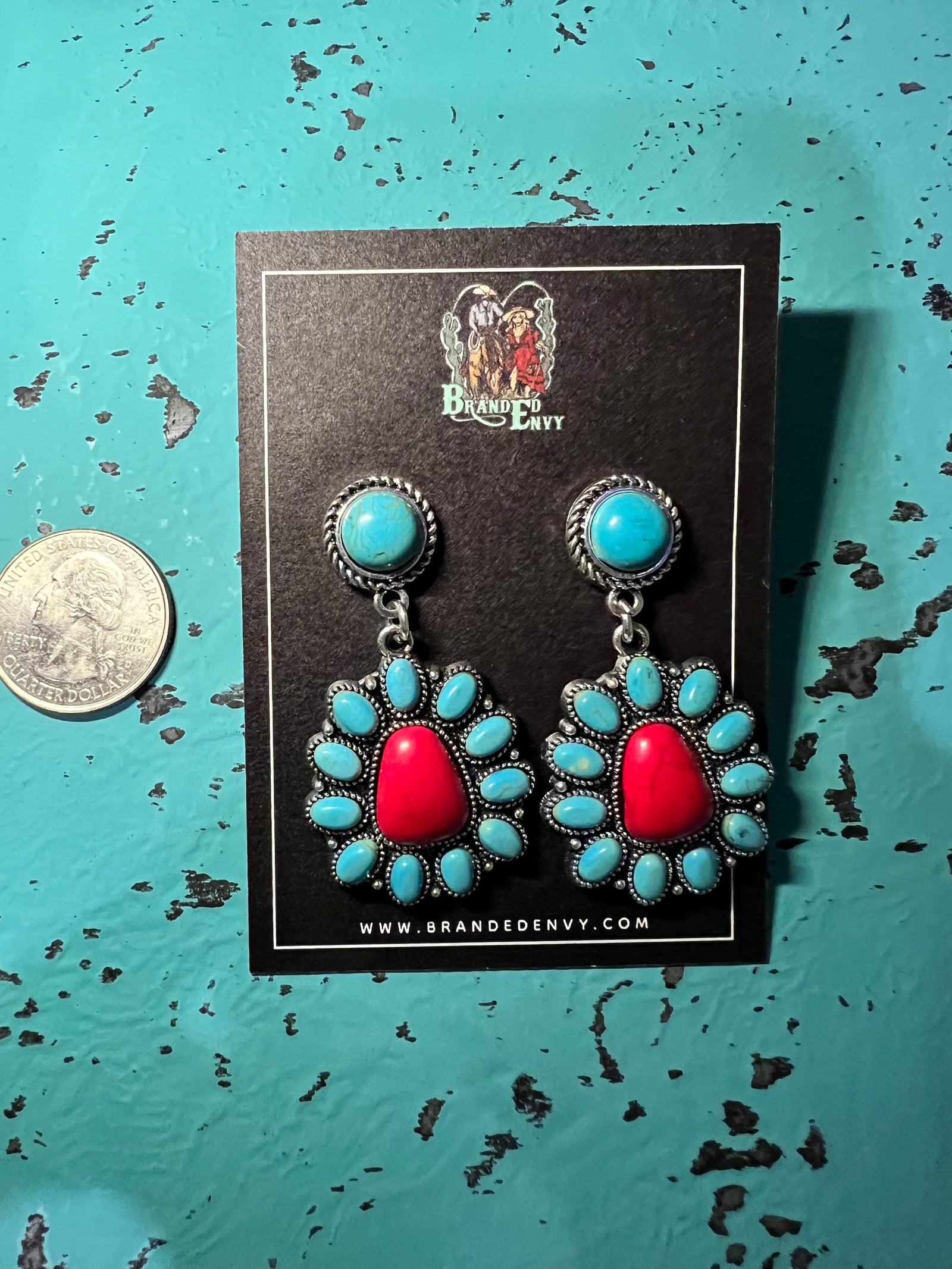 Caryn Turquoise/Red Cluster Earrings-Earrings-Branded Envy
