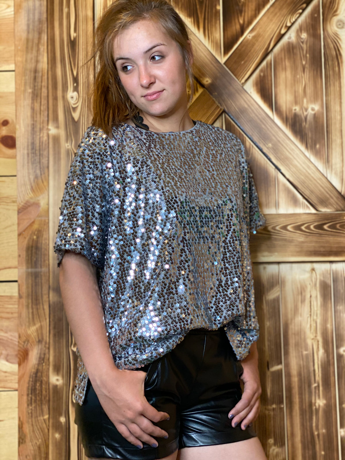 Ladies Silver Sequin SS Top-Fashion Top-Branded Envy