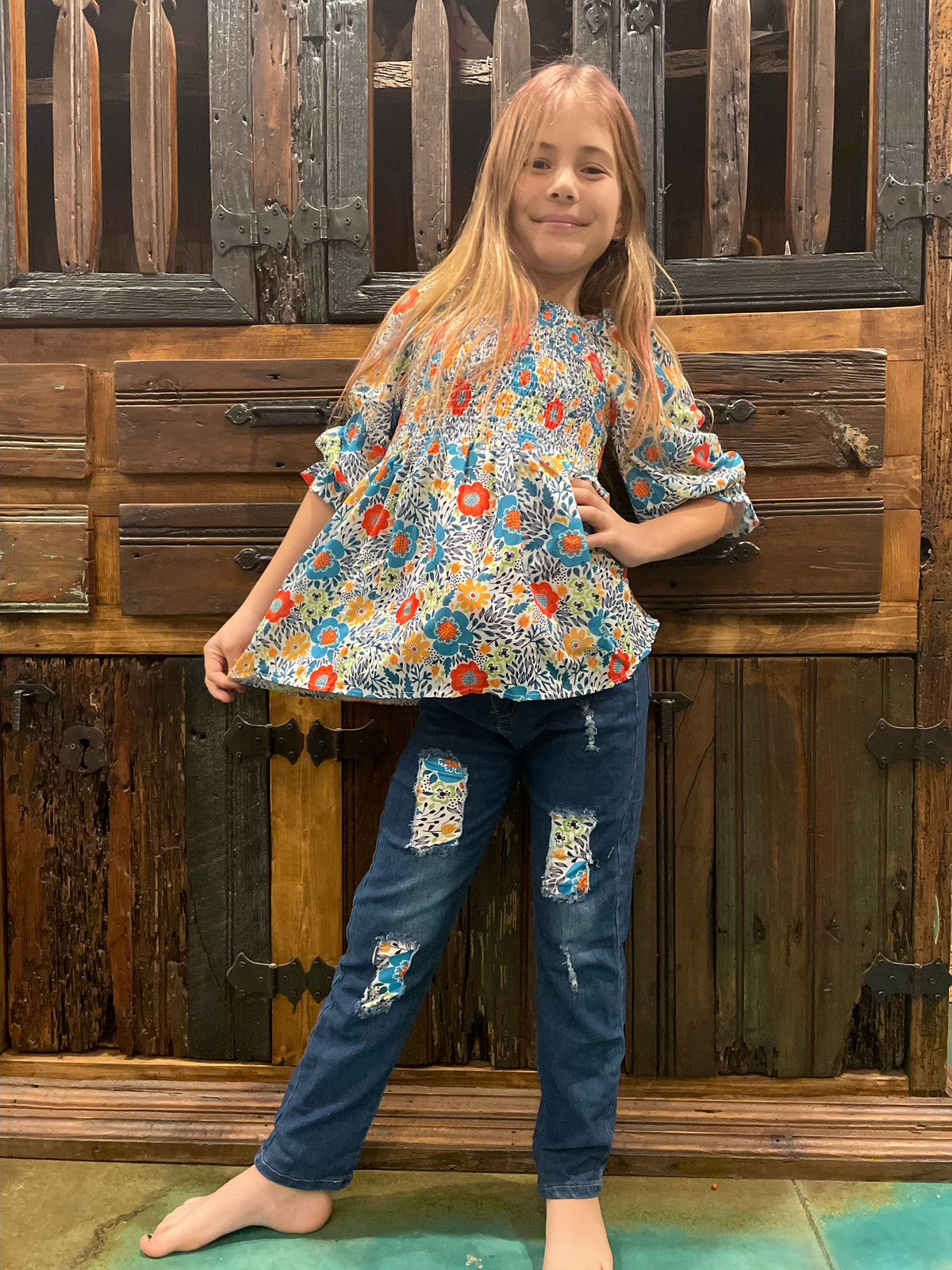 Orange Floral Denim Tween Outfit-Branded Envy