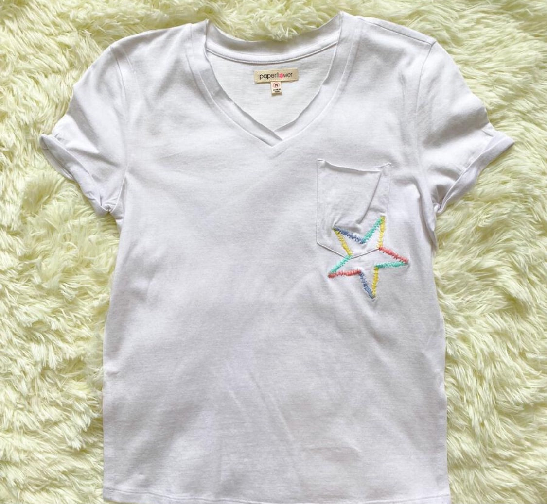 Slouchy Pocket Tee W/Star-tween-Branded Envy