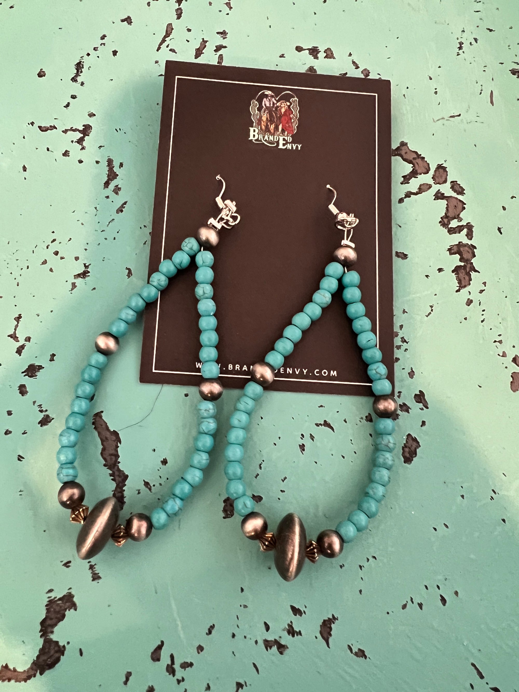 Turquoise w/Silver Teardrop Earring-Earring-Branded Envy