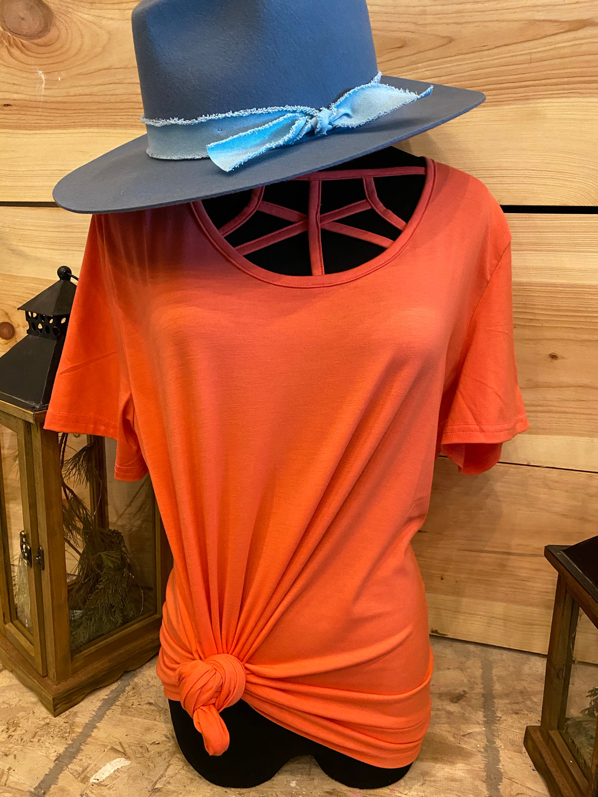 Coral Basic Caged Neck Tee-Basic Top-Branded Envy