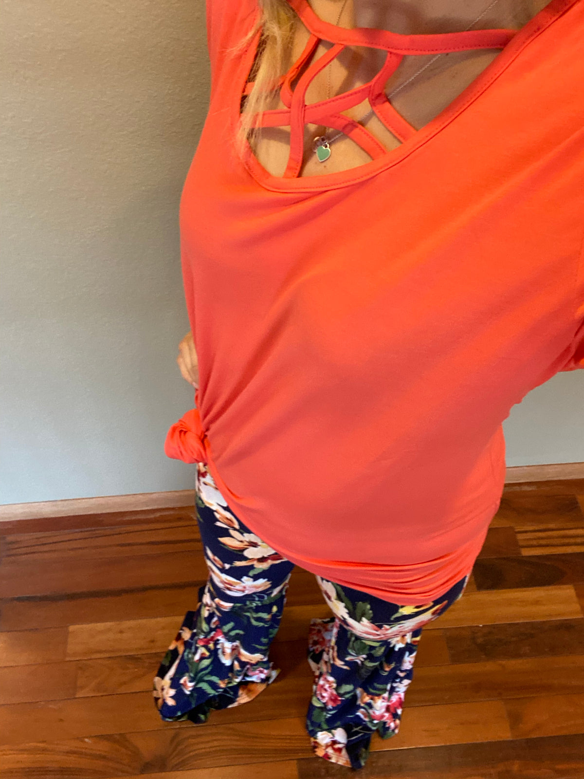 Coral Basic Caged Neck Tee-Basic Top-Branded Envy