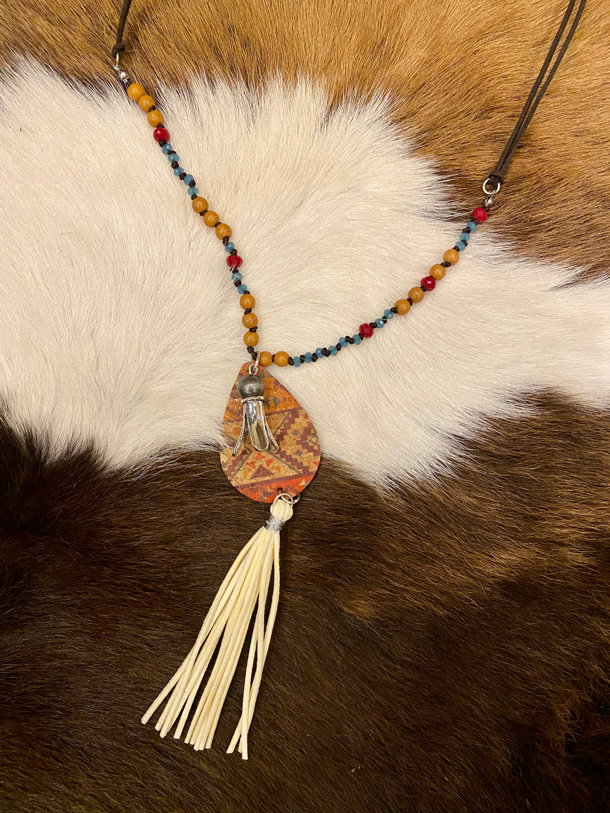 27" Leather Beaded Embellished Necklace-Necklace-Branded Envy