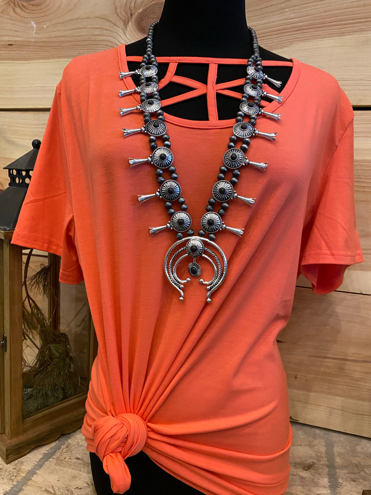 Coral Basic Caged Neck Tee-Basic Top-Branded Envy