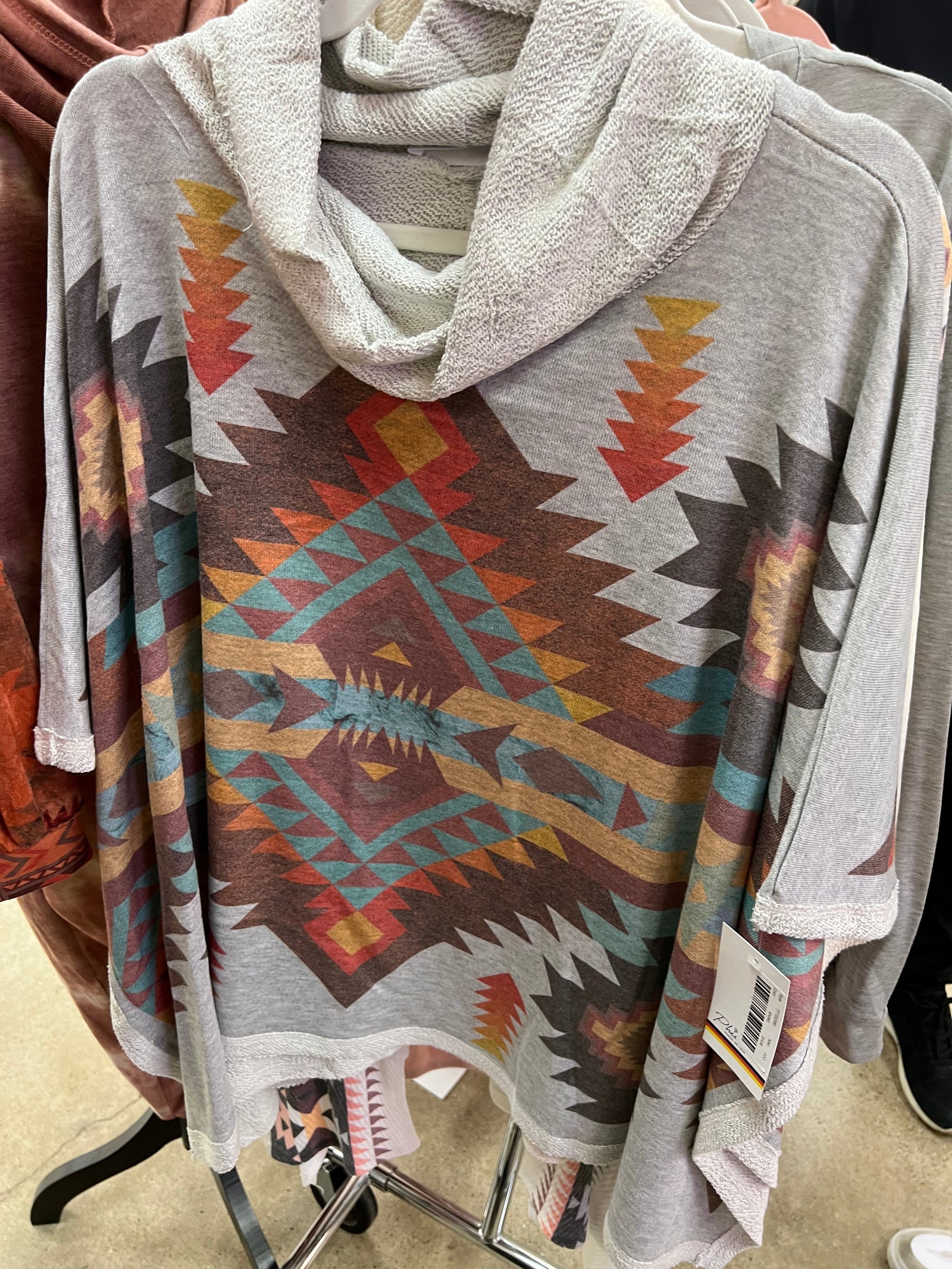 Aztec/turq Turtle Neck Poncho-Poncho-Branded Envy