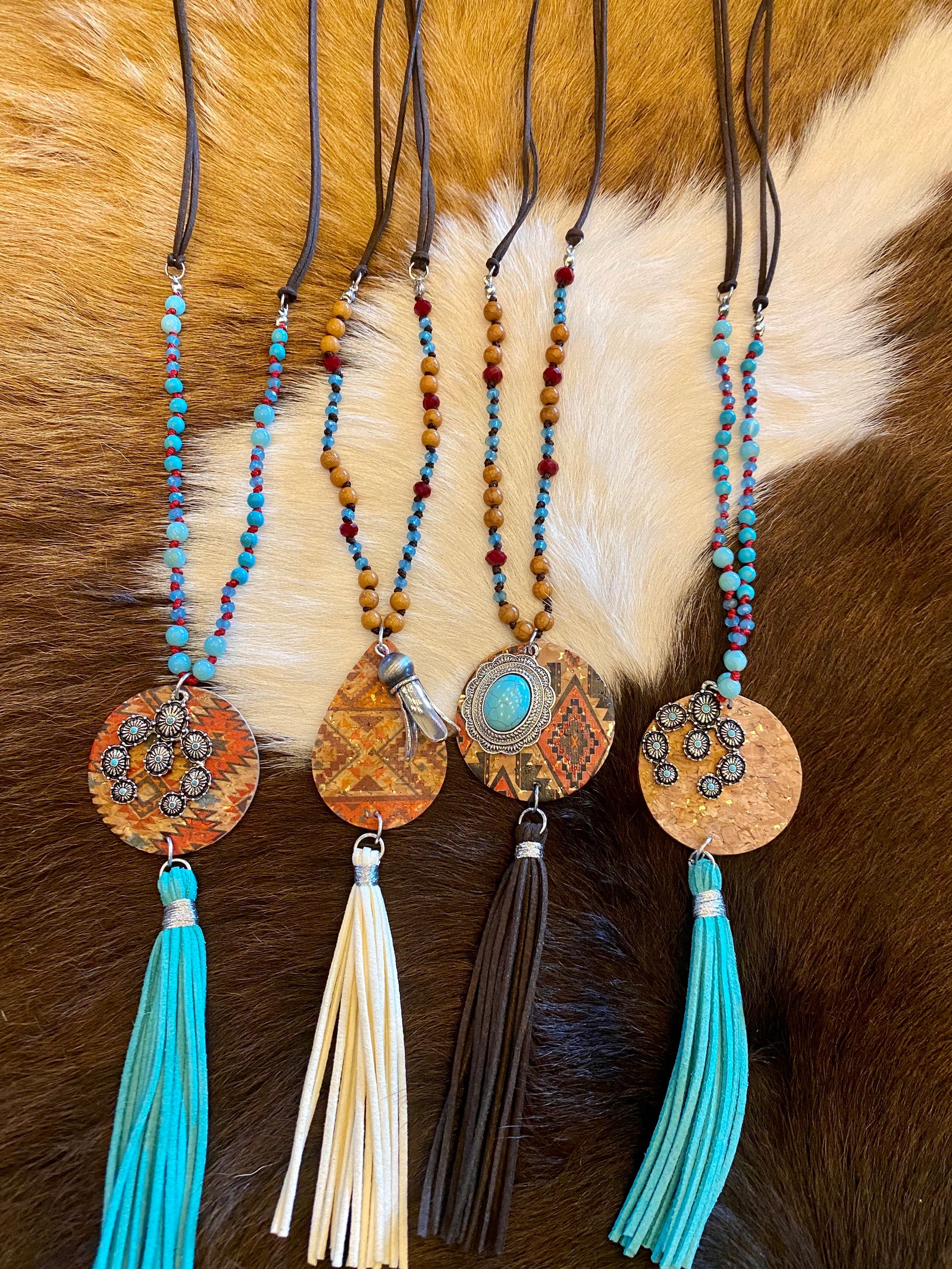 27" Leather Beaded Embellished Necklace-Necklace-Branded Envy