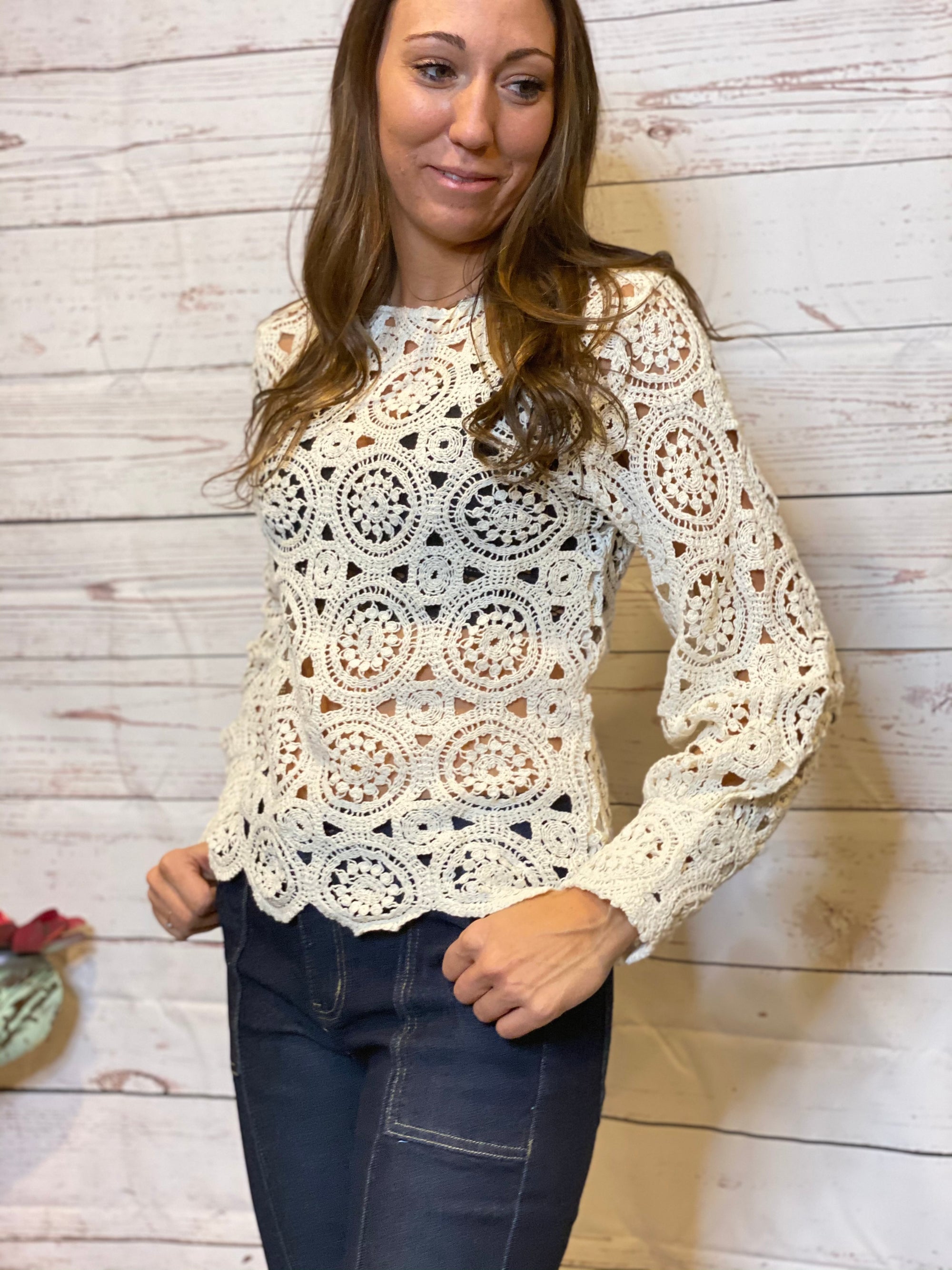 Cream crochet sweater-Blouse-Branded Envy