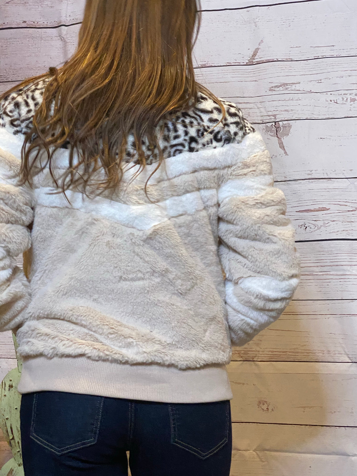 Snow Leopard Chevron Sherpa Jacket-Jacket-Branded Envy