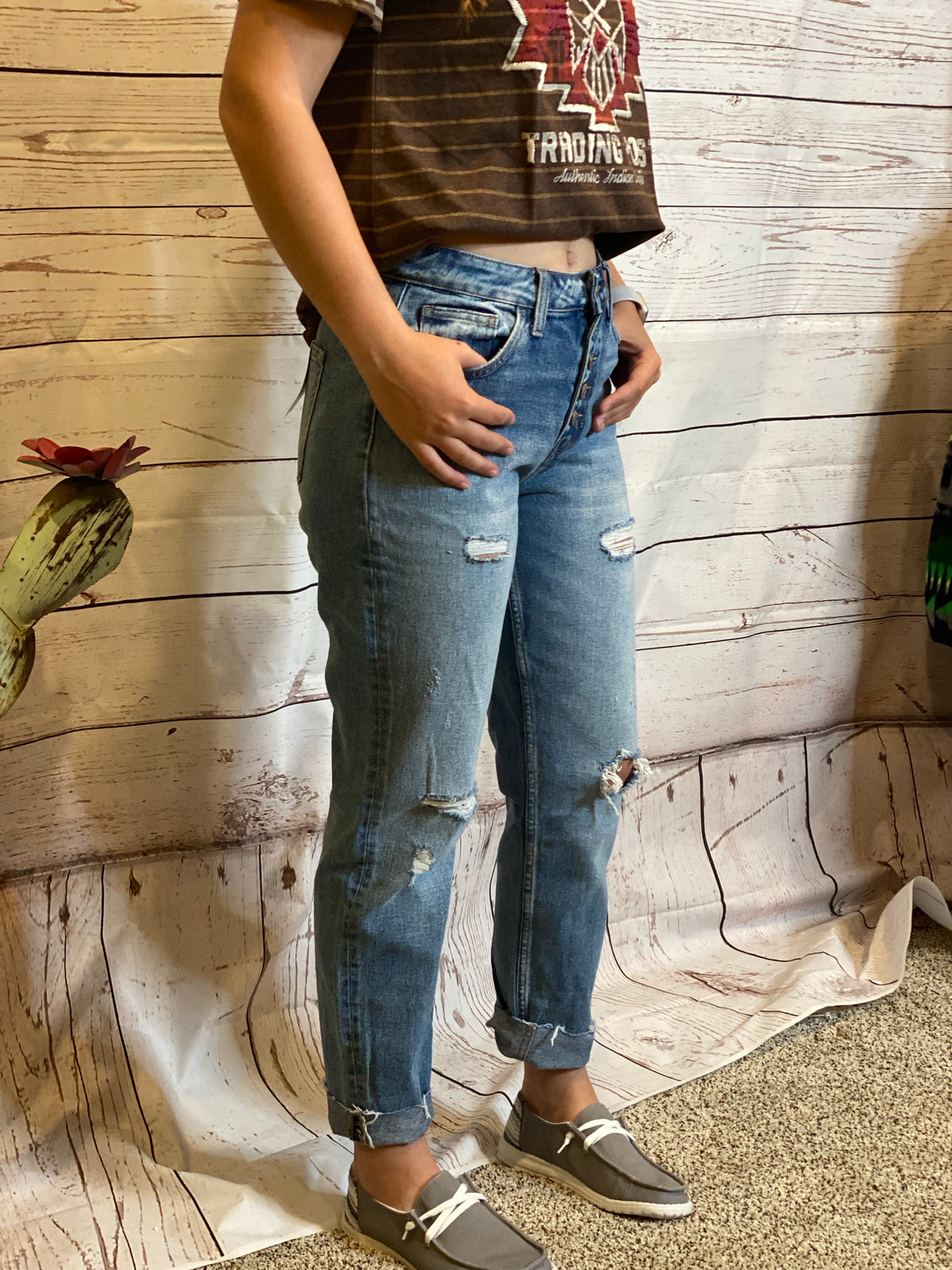 Button Up Boyfriend w/Cuff Denim-Jeans-Branded Envy