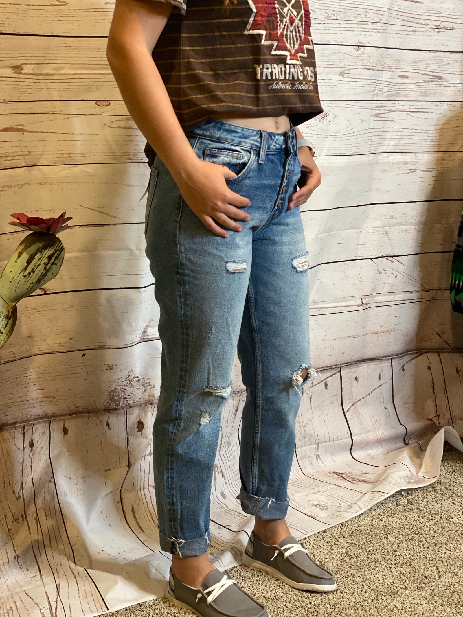 Button Up Boyfriend w/Cuff Denim-Jeans-Branded Envy