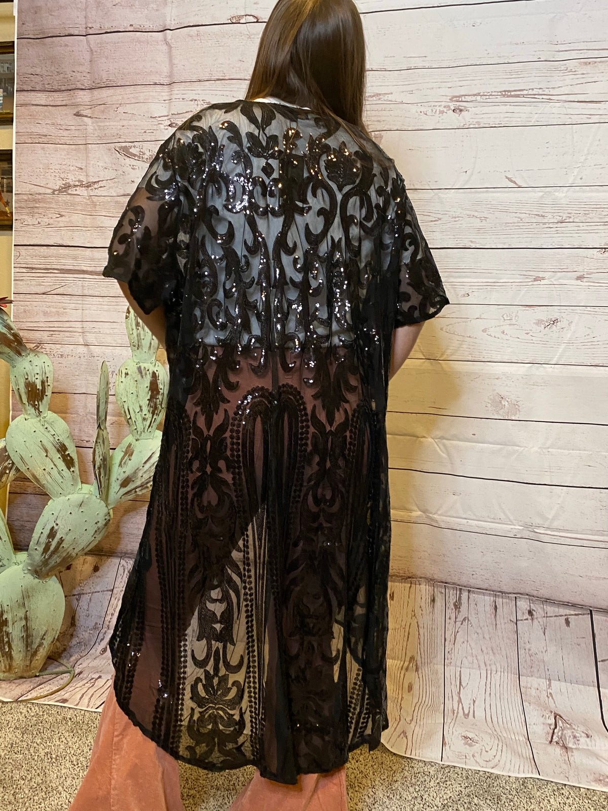 All Day Long Sequin Mesh Kimono - Black-Kimono-Branded Envy