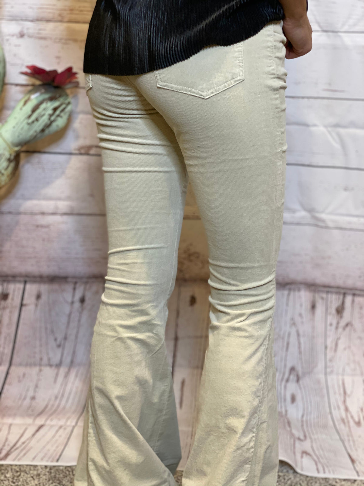 Cream Corduroy flare pants-Bottoms-Branded Envy