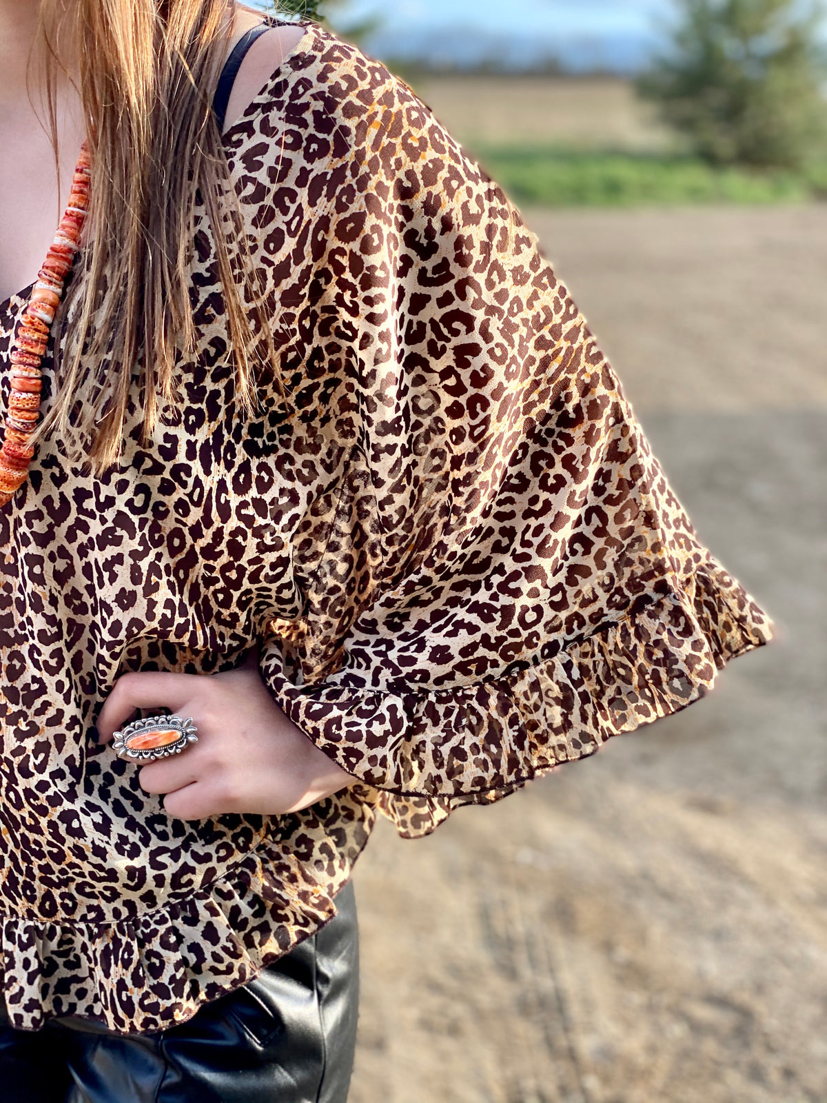 Cheetah Ruffle Poncho Top-Fashion Top-Branded Envy