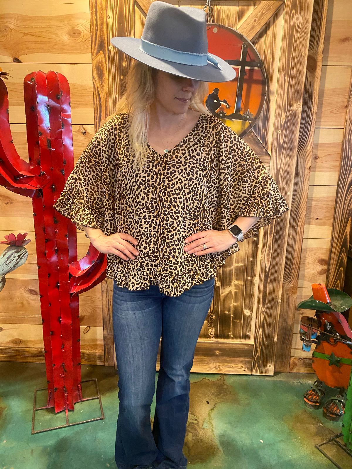 Cheetah Ruffle Poncho Top-Fashion Top-Branded Envy