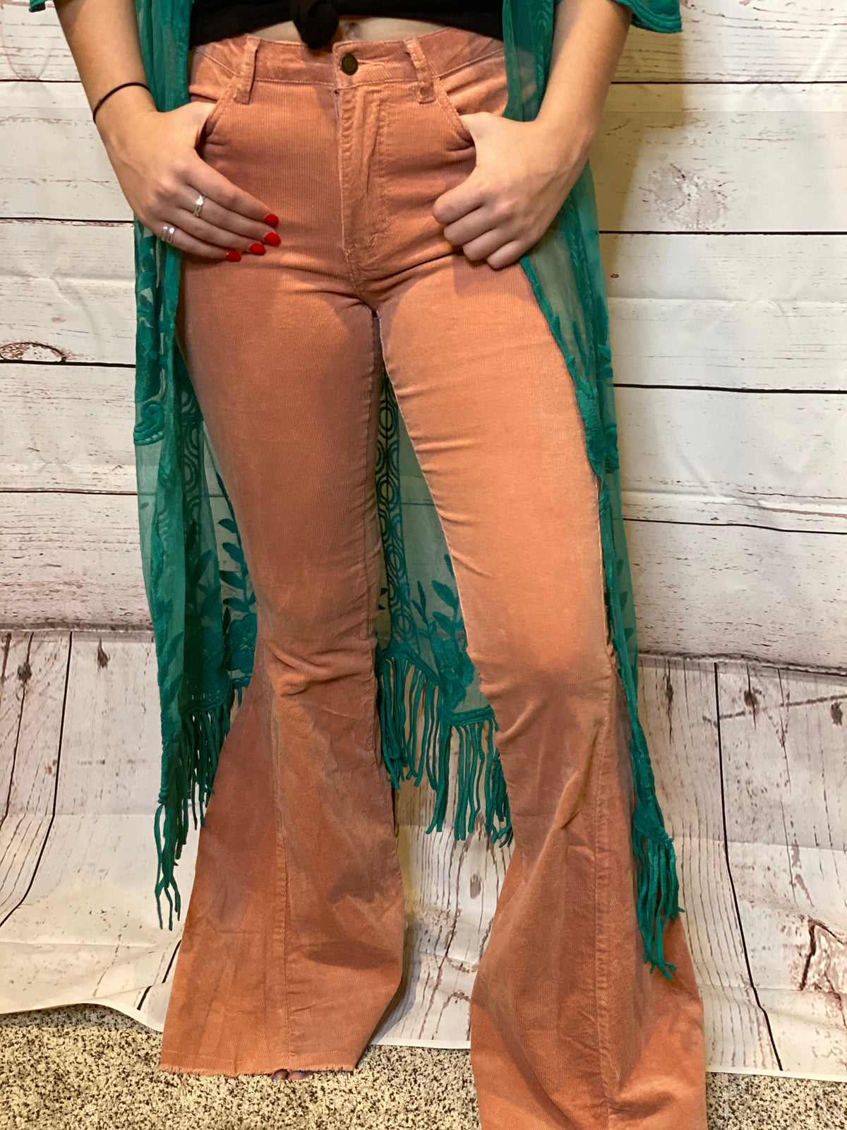 Mauve Corduroy Flare Pants-Bottoms-Branded Envy