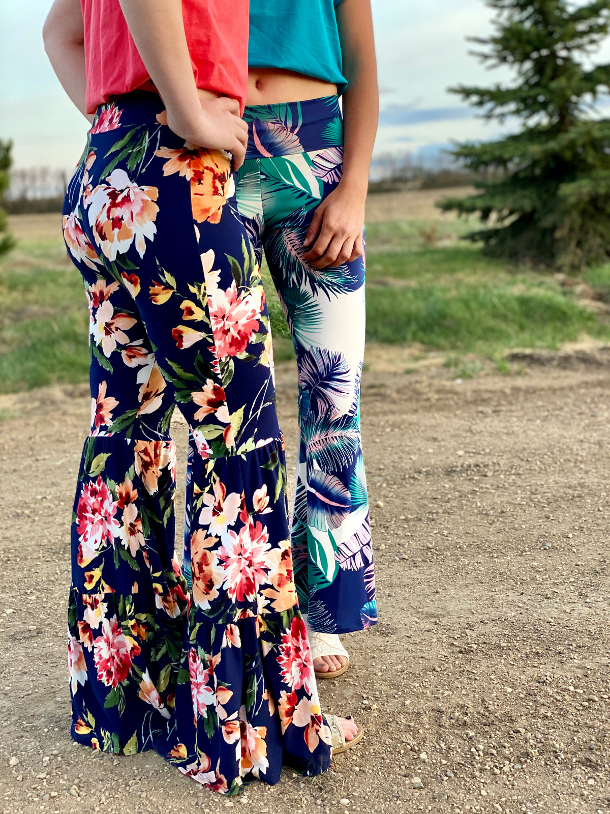 Navy Floral 3 Tiered Bell-Bottoms-Branded Envy