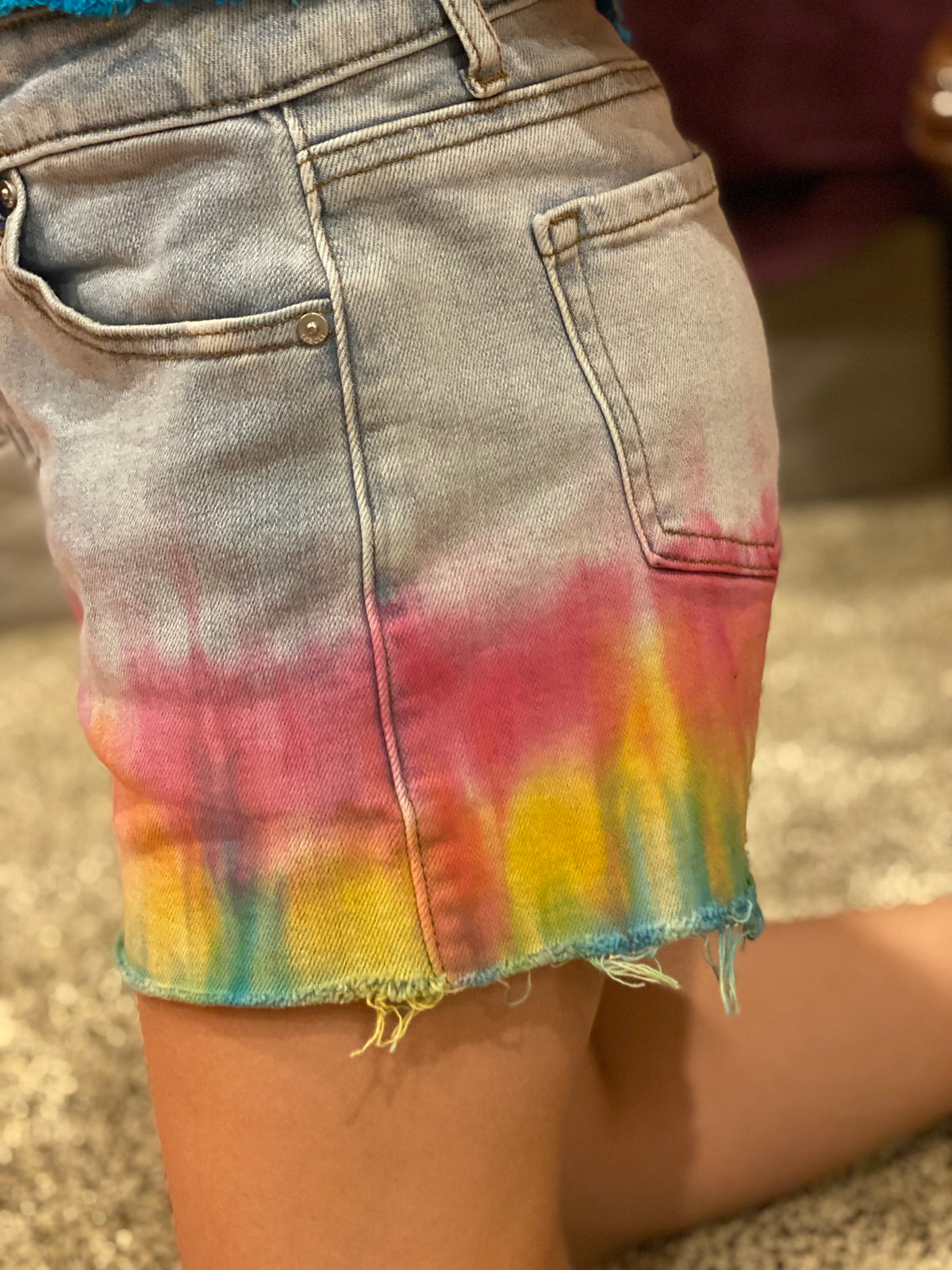 High Waist Dip Dye Fray Shorts-tween-Branded Envy