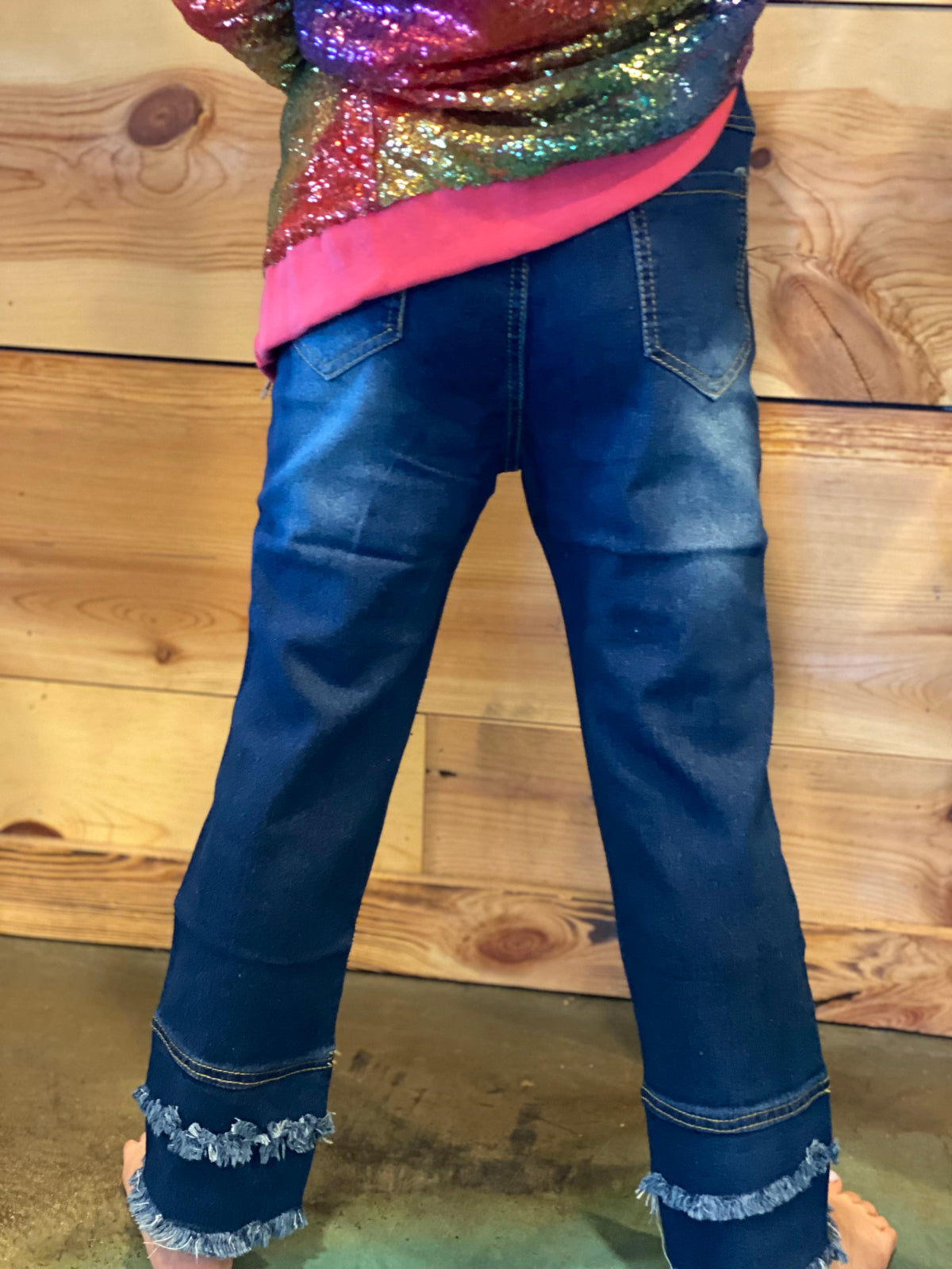 Tiered Fringe Straight Leg Denim Pants-Kids Fashion-Branded Envy