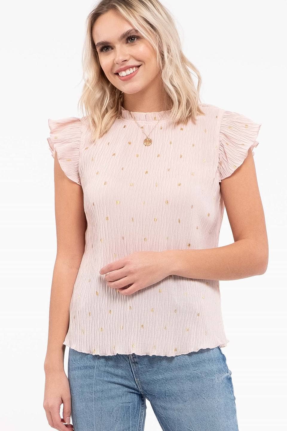 LUREX DOT WRINKLE EFFECT TOP-Fashion Top-Branded Envy