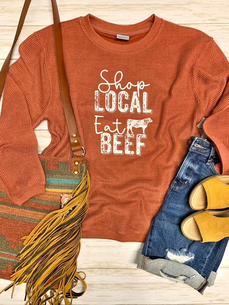 Shop Local Eat Beef Graphic sweater - rust-graphic tee-Branded Envy