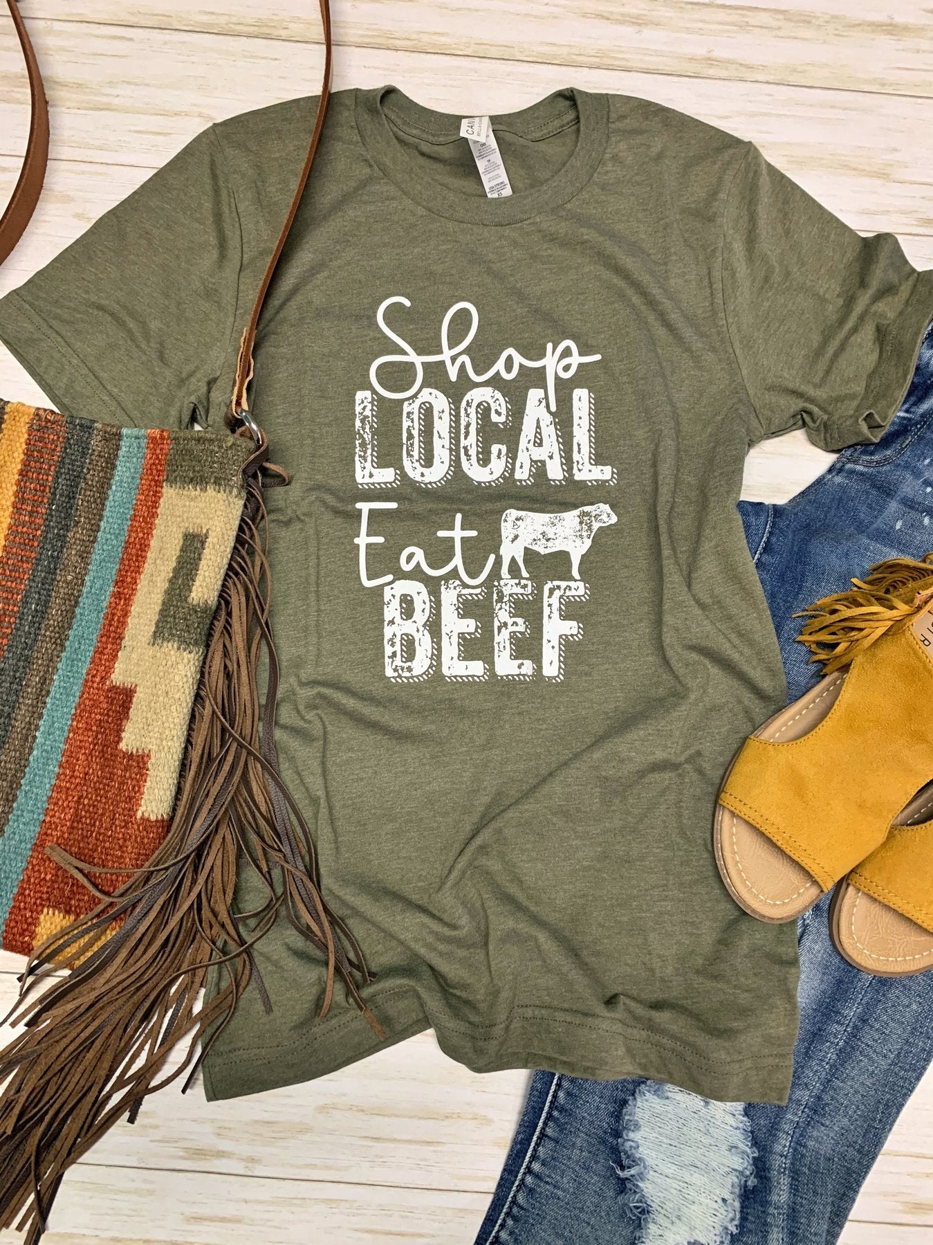 Shop Local Eat Beef Graphic - Olive-graphic tee-Branded Envy