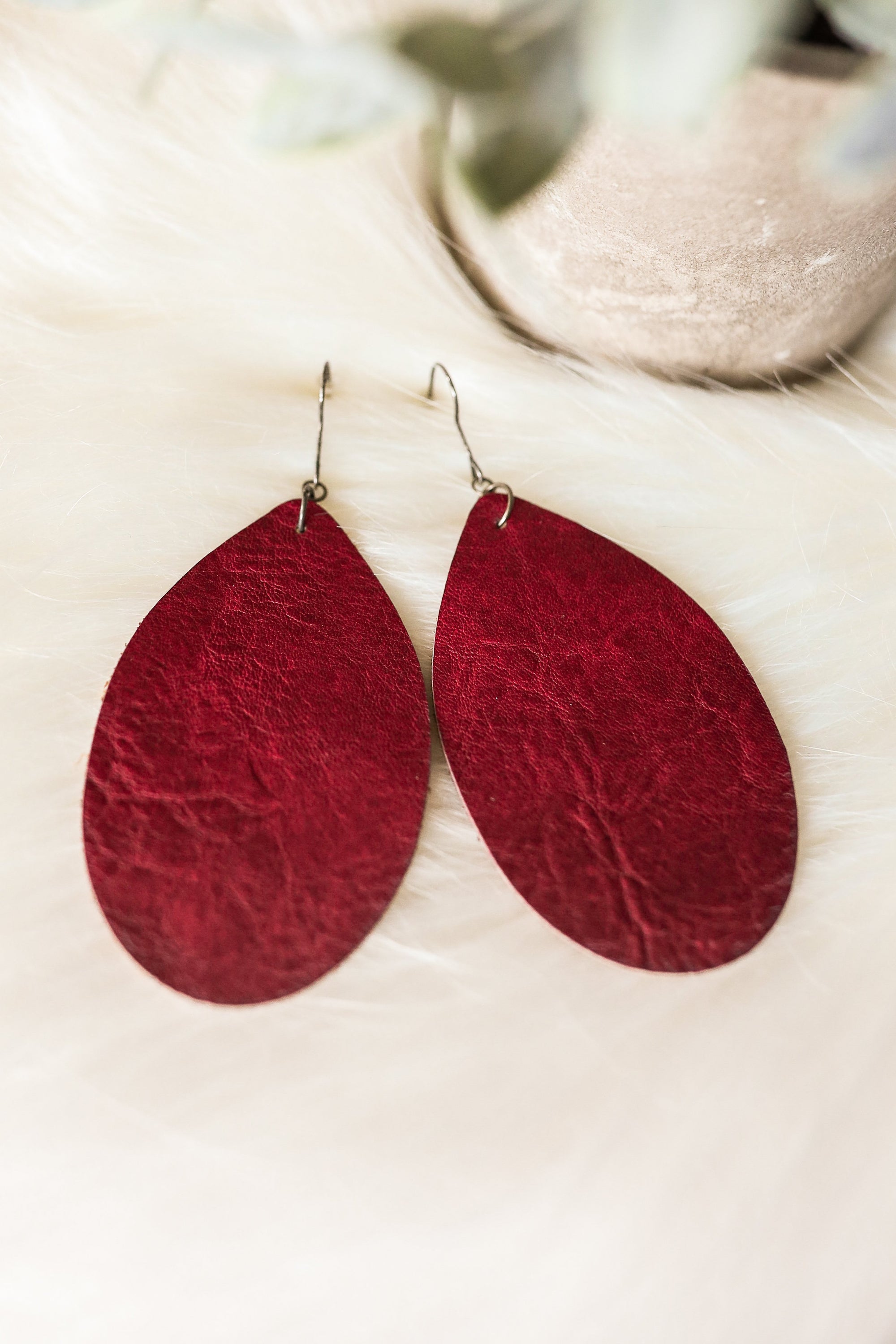 Burgundy Leather Earrings-Jewelry-Branded Envy